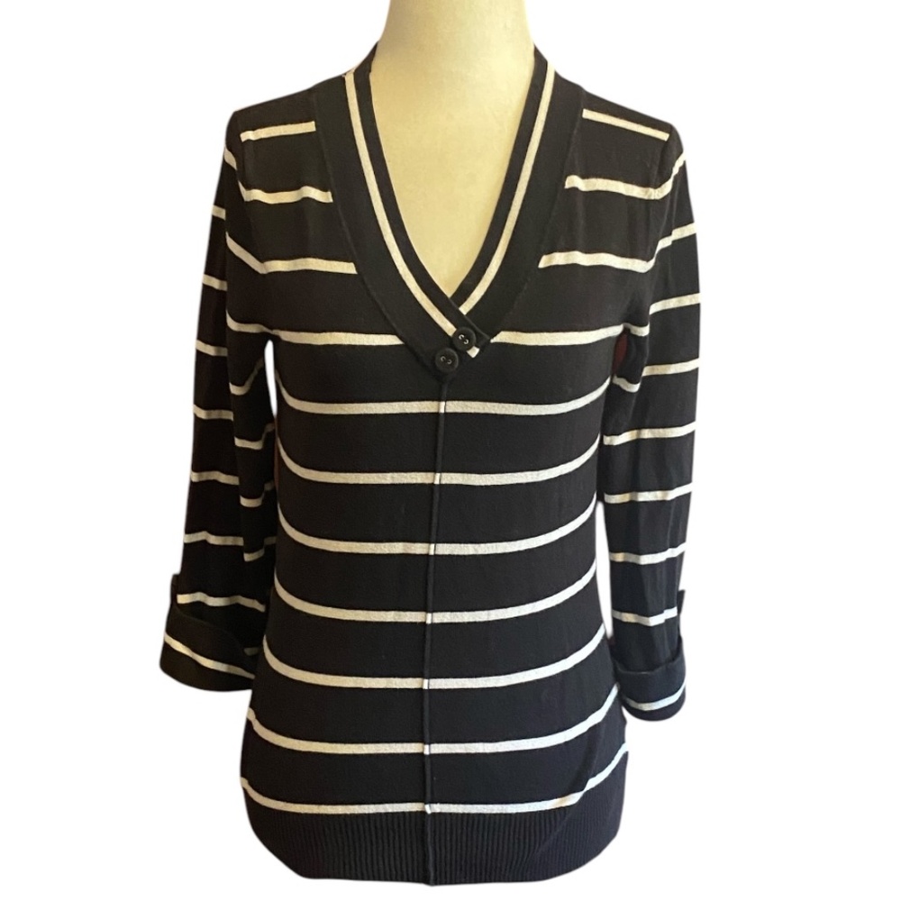 Jones New York cotton blend nautical stripes 3/4 length sleeve sweater. Sz S